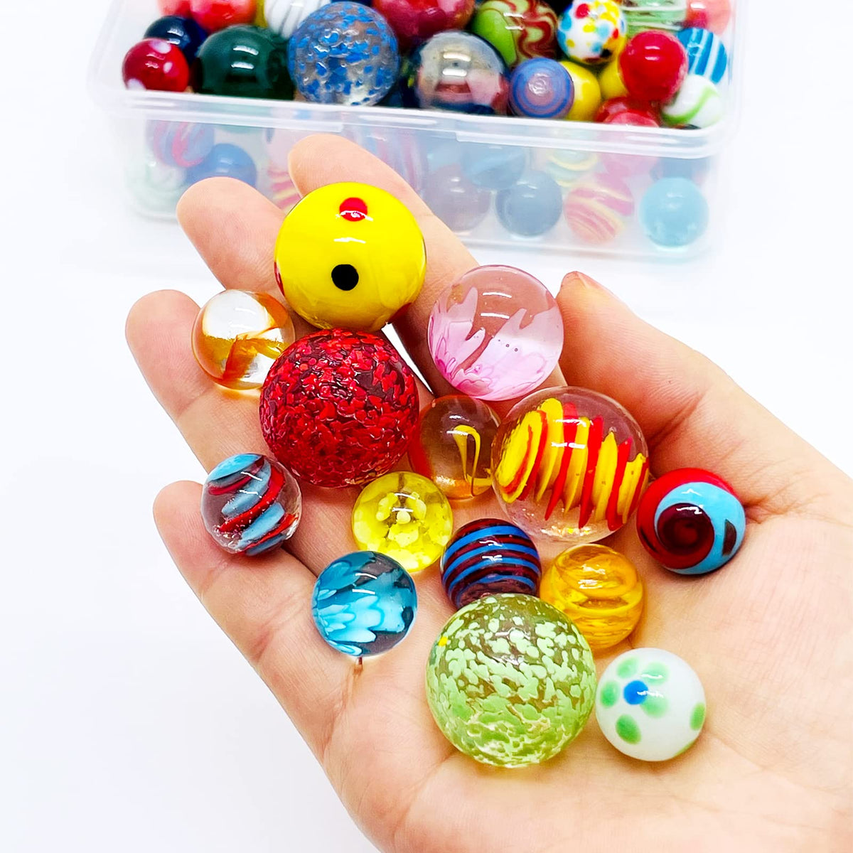 Miutrue glass marbles close up showing smooth finish and vibrant colors.