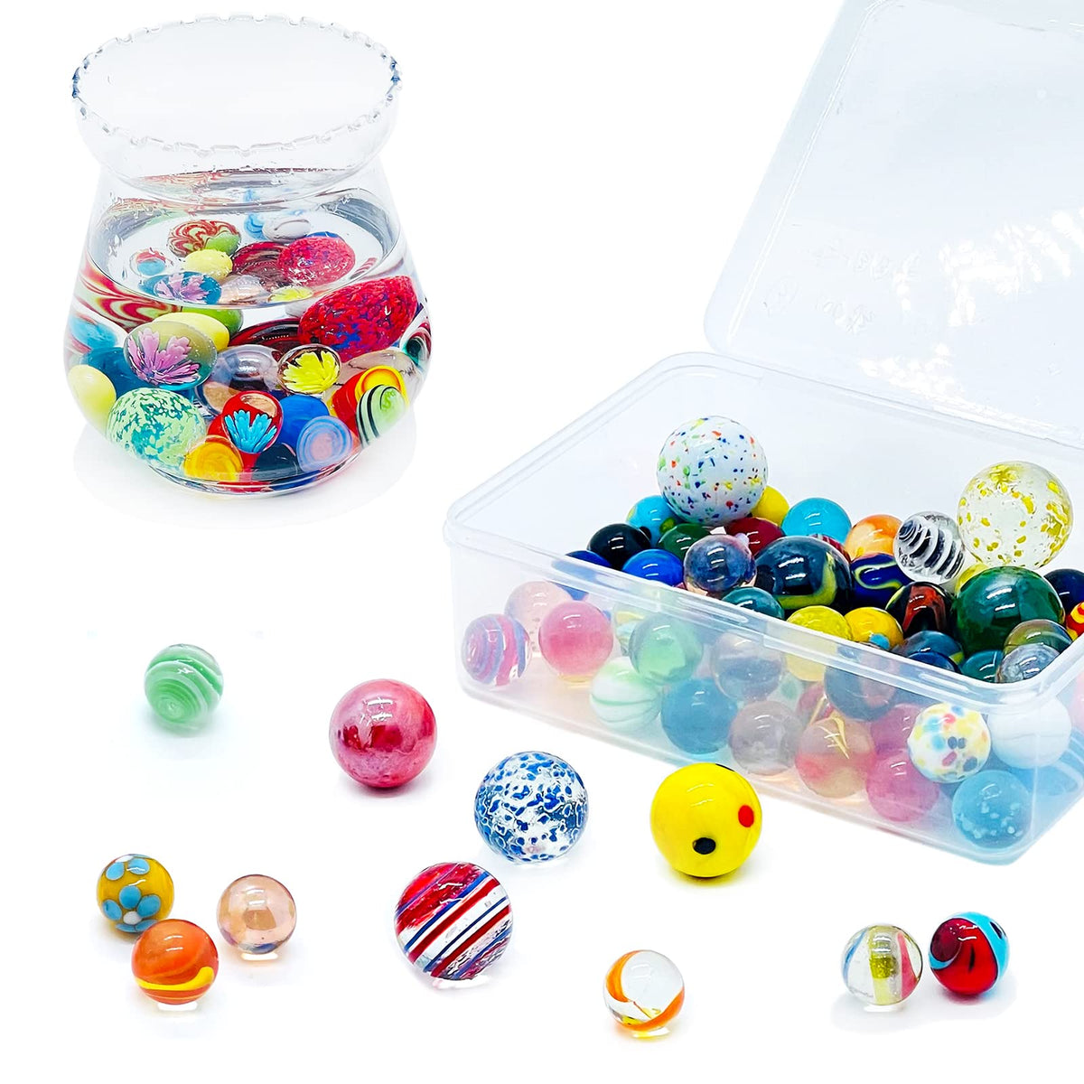 Miutrue glass marbles in a resealable pack for gifting.
