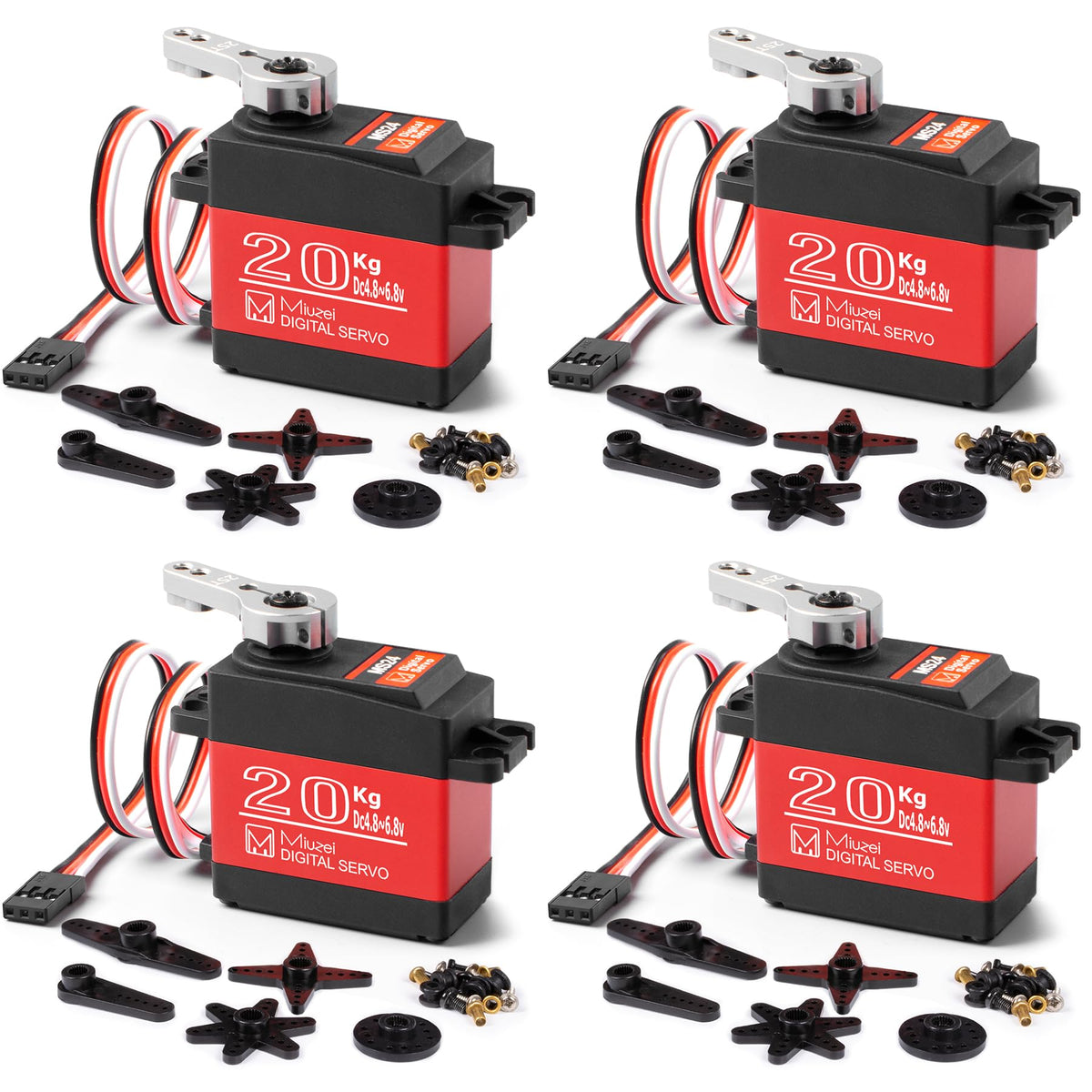 Miuzei 20kg servo with DS3218 metal gear for high torque RC applications.