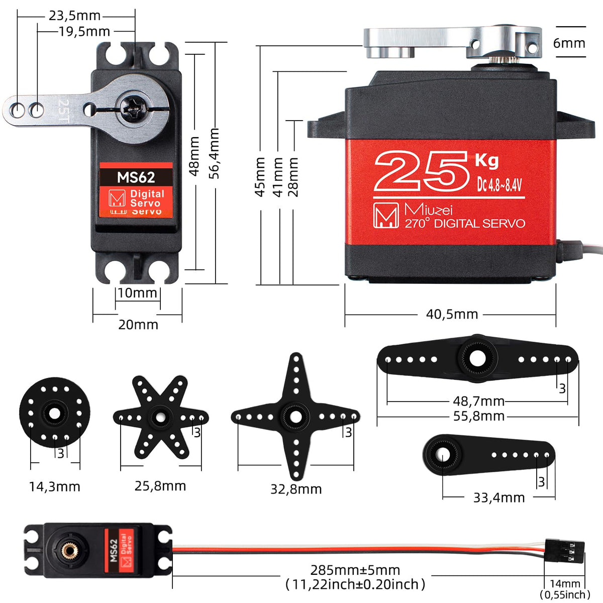 Miuzei 270-degree rotation enabling wide steering options for RC models.
