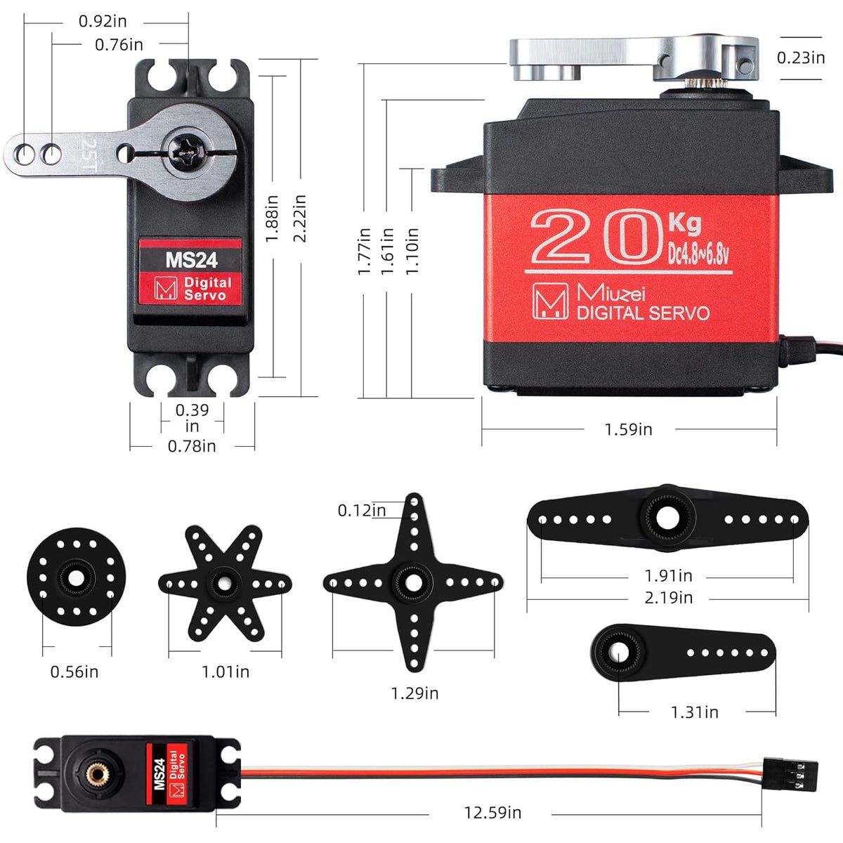 Pulse width range 500-2500 us enables smooth 0 to 270 degree motion.