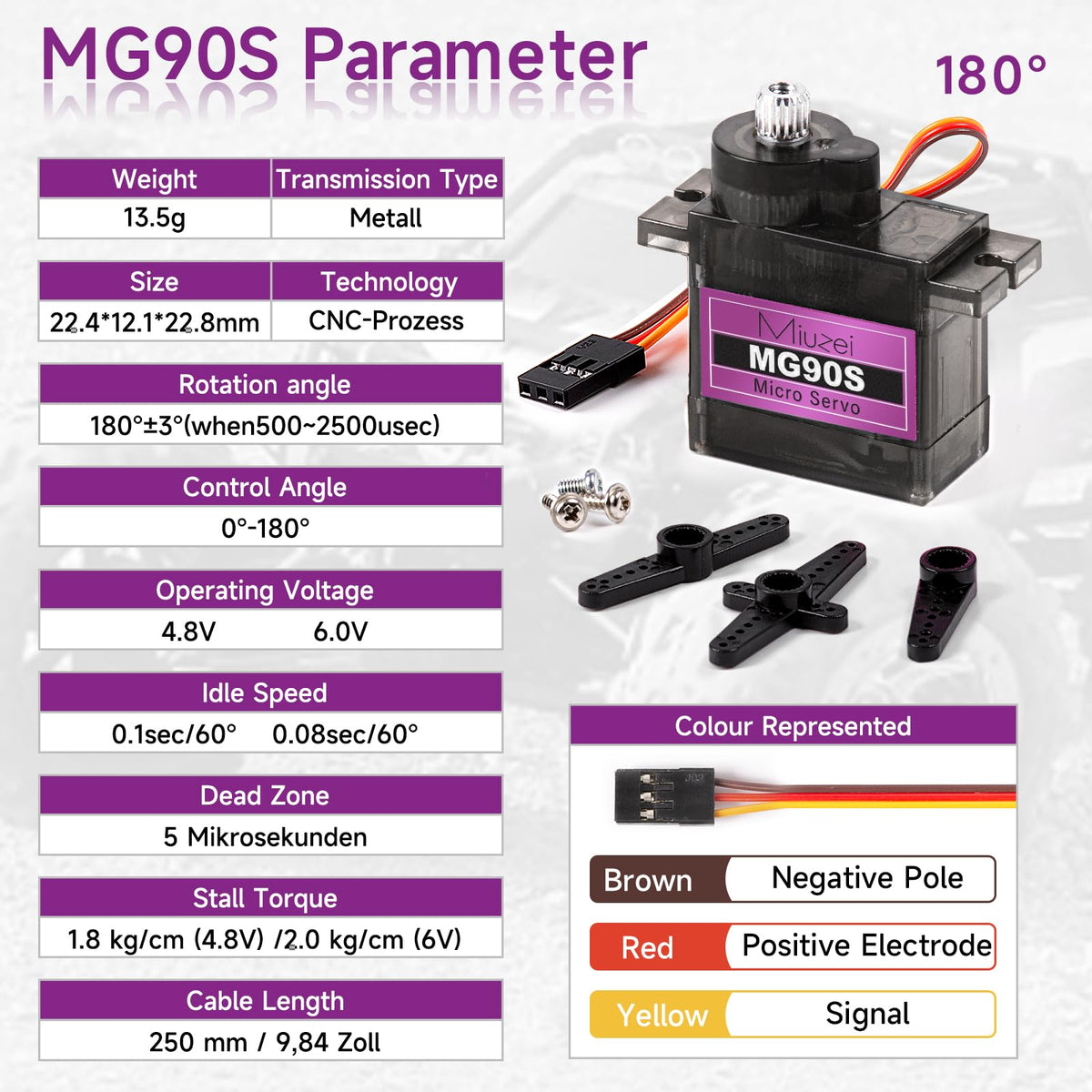 Miuzei MG90S compatible with Arduino projects for hobbyist robotics.