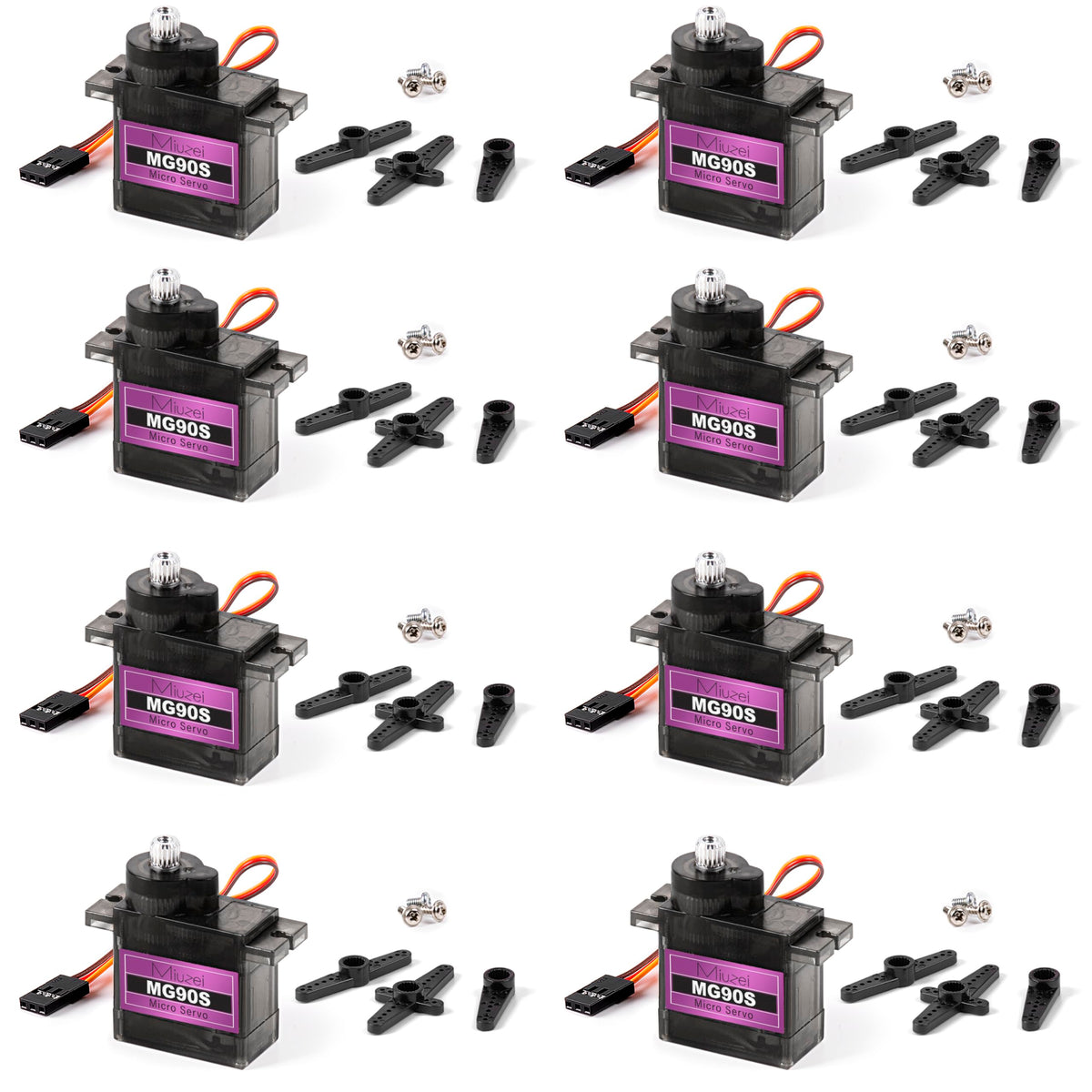 Miuzei MG90S servo motor top view for compact RC projects and robotics.