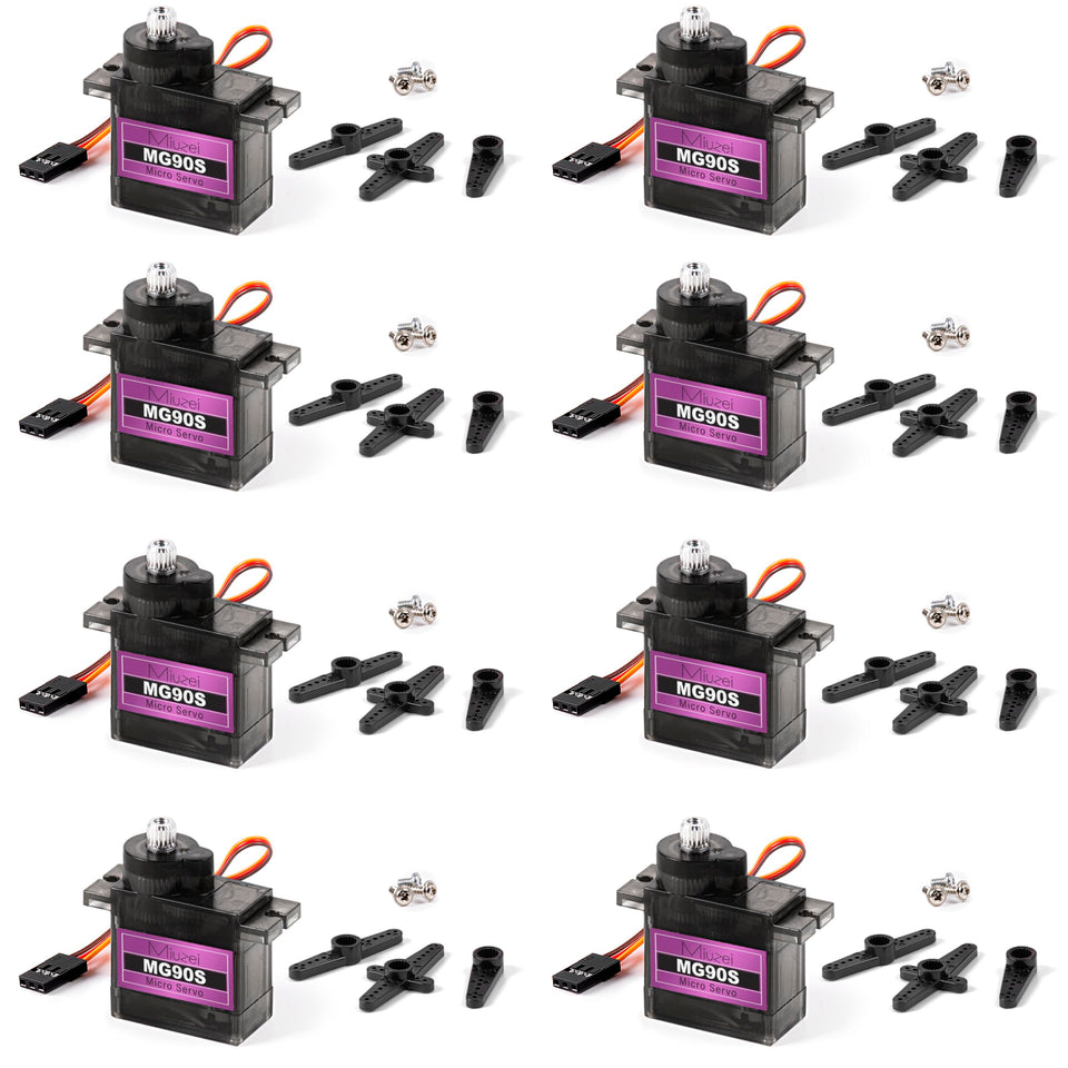 Miuzei MG90S servo motor top view for compact RC projects and robotics.