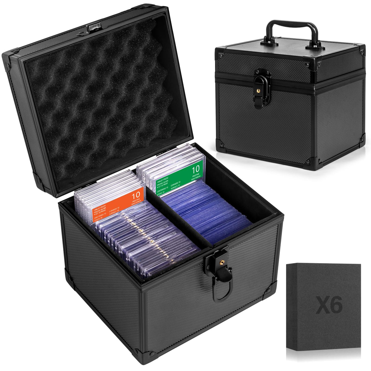 MIXPOET graded card storage box front view with sturdy aluminum frame for protection