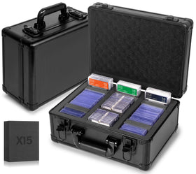 MIXPOET graded card storage box front view showcases sturdy aluminum frame for durable organization.