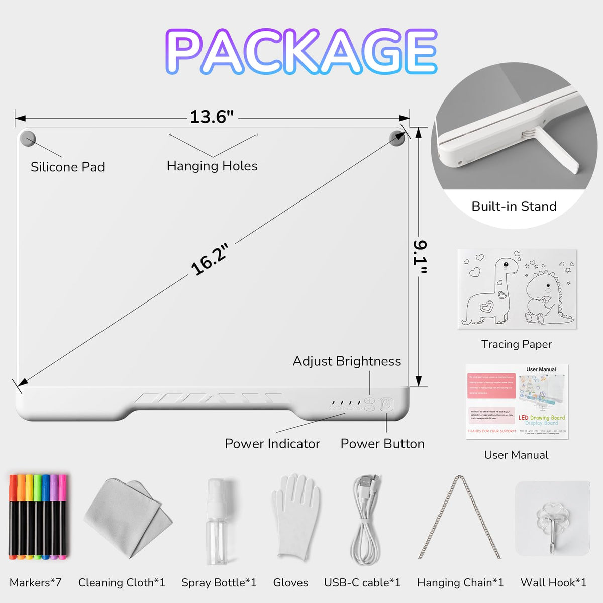 Mixvova LED drawing board side view with adjustable stand for versatile drawing.