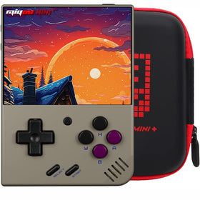 Miyoo Mini Plus front view in gray for portable retro gaming on the go