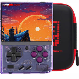 Miyoo Mini Plus front view shows compact retro handheld for gaming on the go.