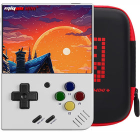 Miyoo Mini Plus front view, a compact retro handheld ready for on the go gaming.