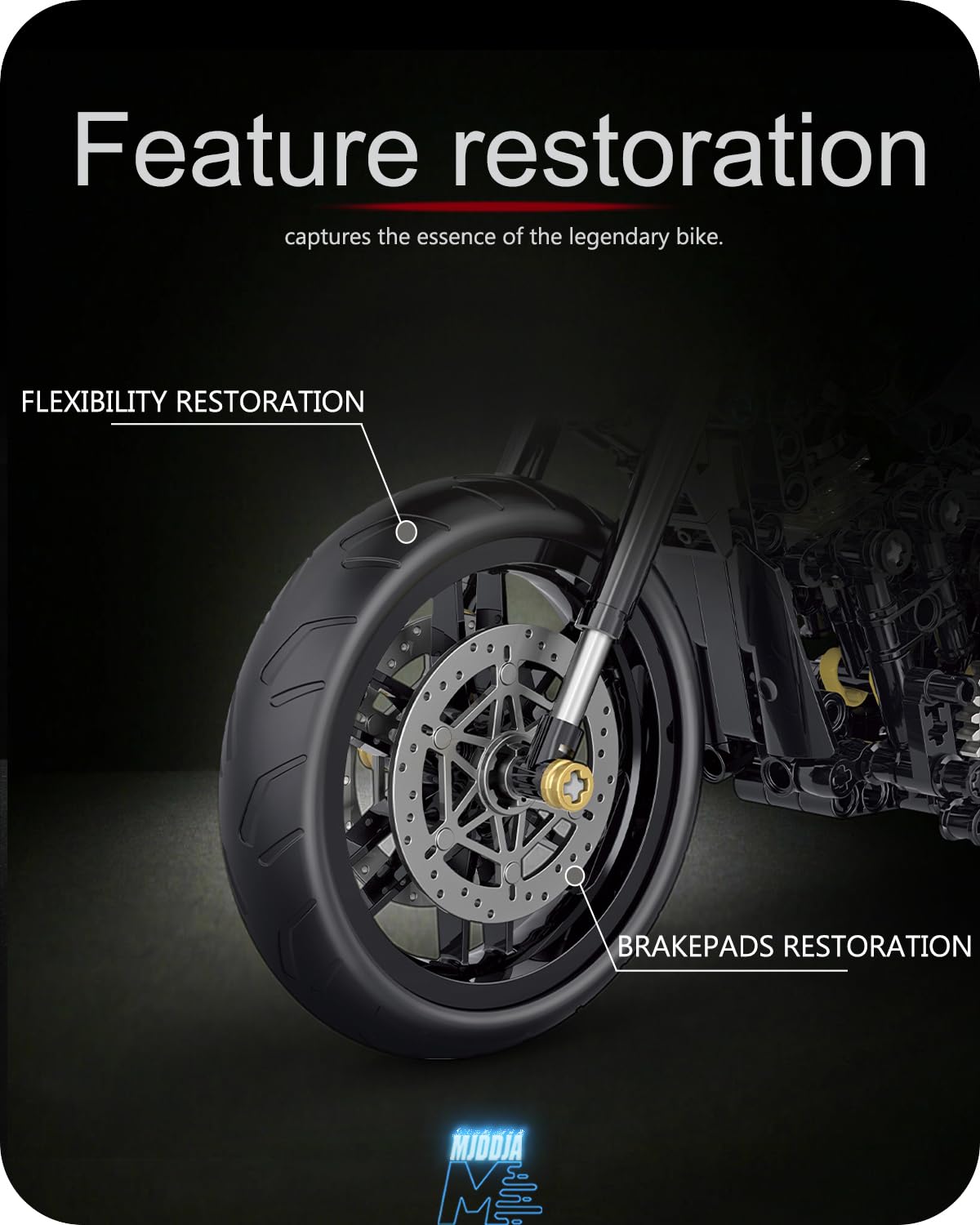MJDDJA 1:8 motorcycle kit includes 586 pieces.