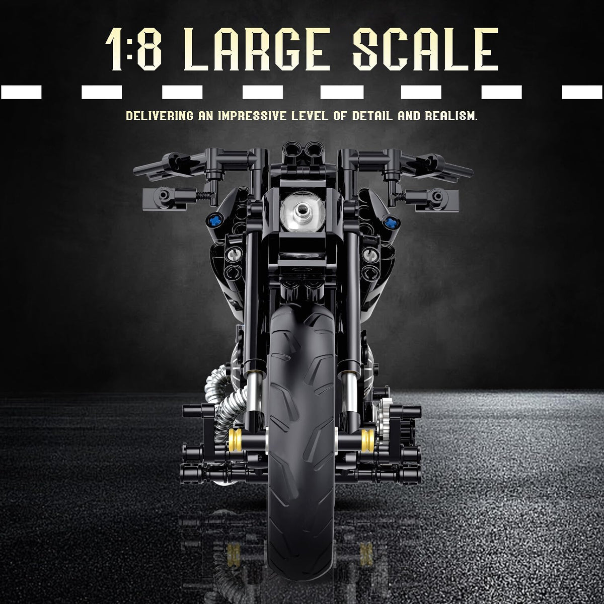 MJDDJA 1:8 motorcycle brake discs and gears close-up.