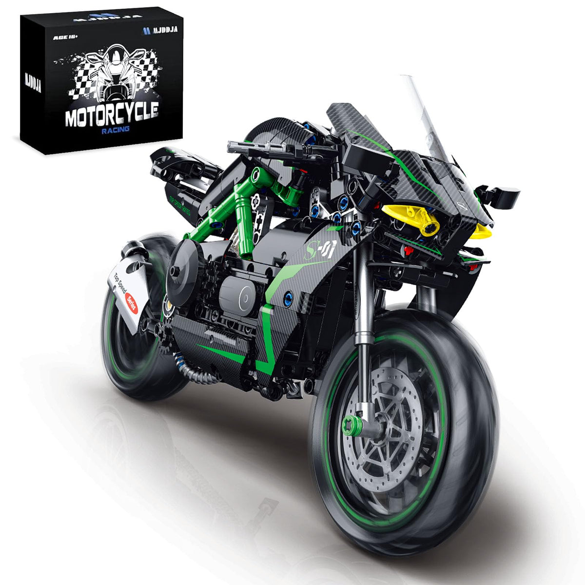 MJDDJA 1:8 motorcycle model front view for shelf display and decorative craftsmanship