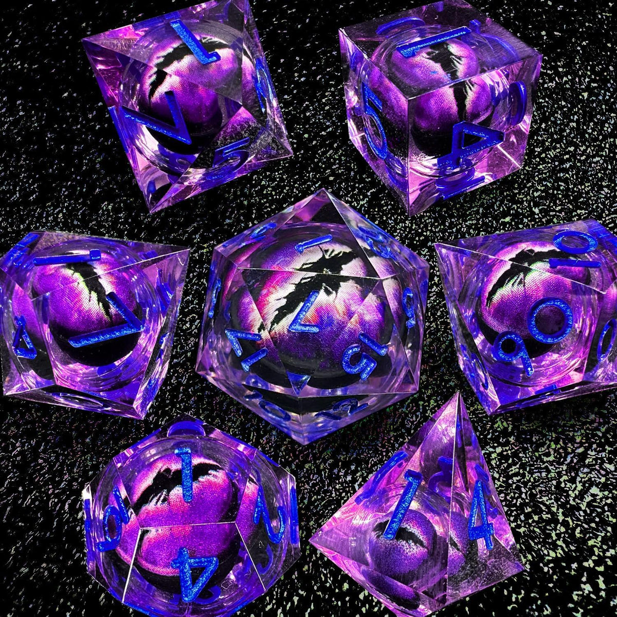MJDICEOK dragon eye bag holding seven resin dice, stylish and practical.