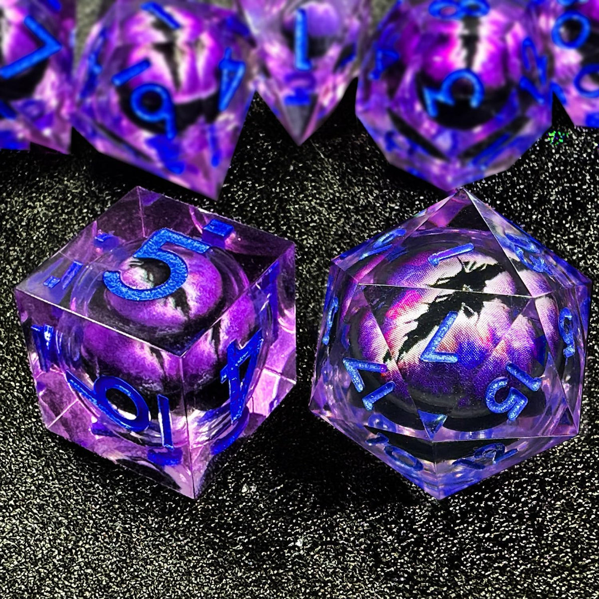MJDICEOK seven-dice set including D20 through D4 for RPG play.