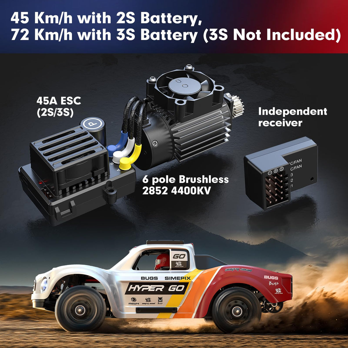 MJX Hyper GO 14211 chassis detail shows aluminum components for durability.