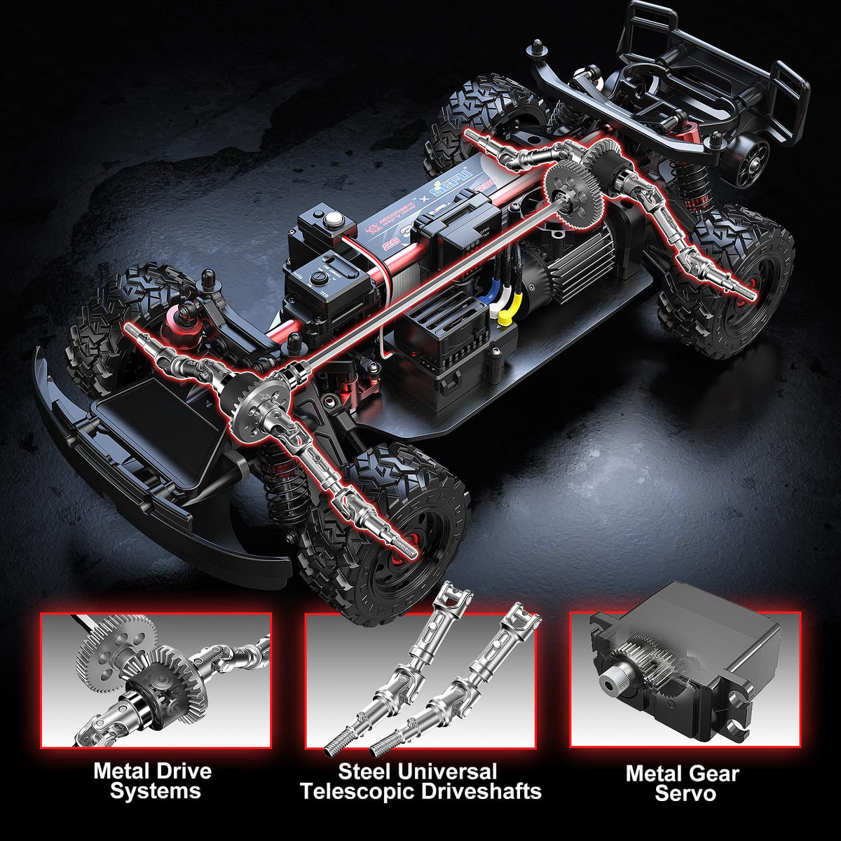 MJX Hyper GO 14211 differential and gearbox showcase reliable power transfer for aggressive driving.