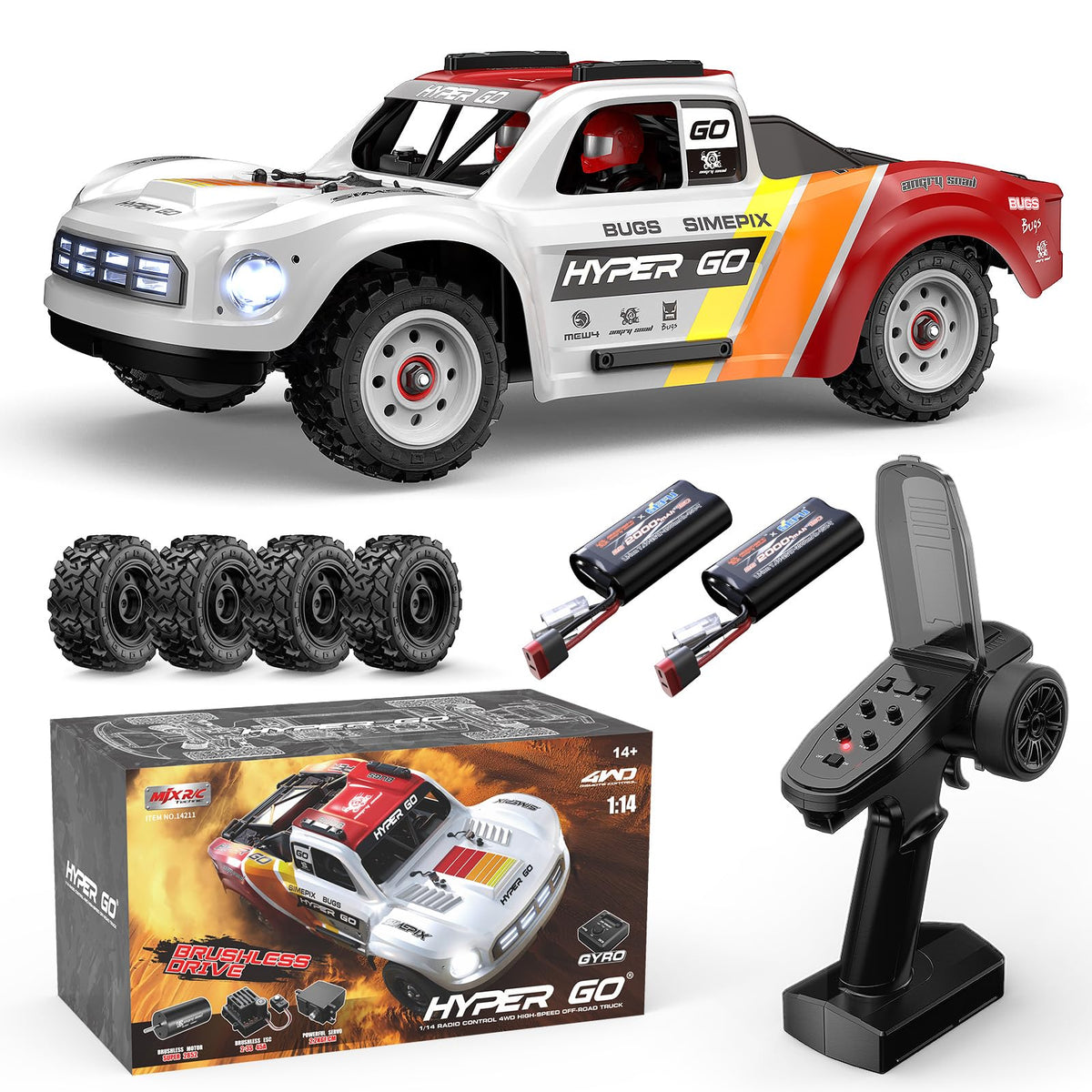 MJX Hyper GO 14211 front view highlights rugged chassis for all-terrain adventures.
