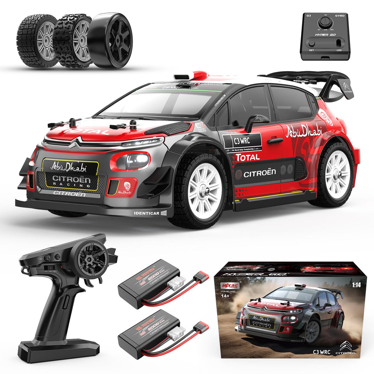 MJX Hyper GO 14303 Citroen C3 front view highlights authentic rally styling for hobbyists