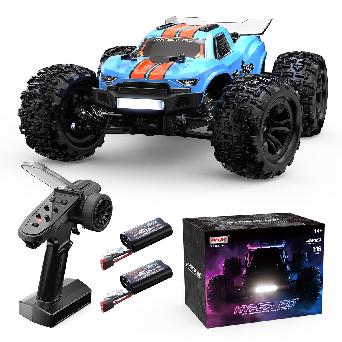 MJX Hyper GO H16MT brushless motor in action for high speed on rough terrain.