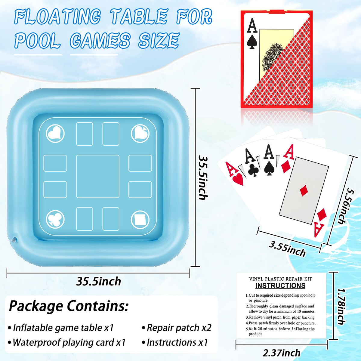 MJZ floating pool table in use, friends play waterproof cards on water.