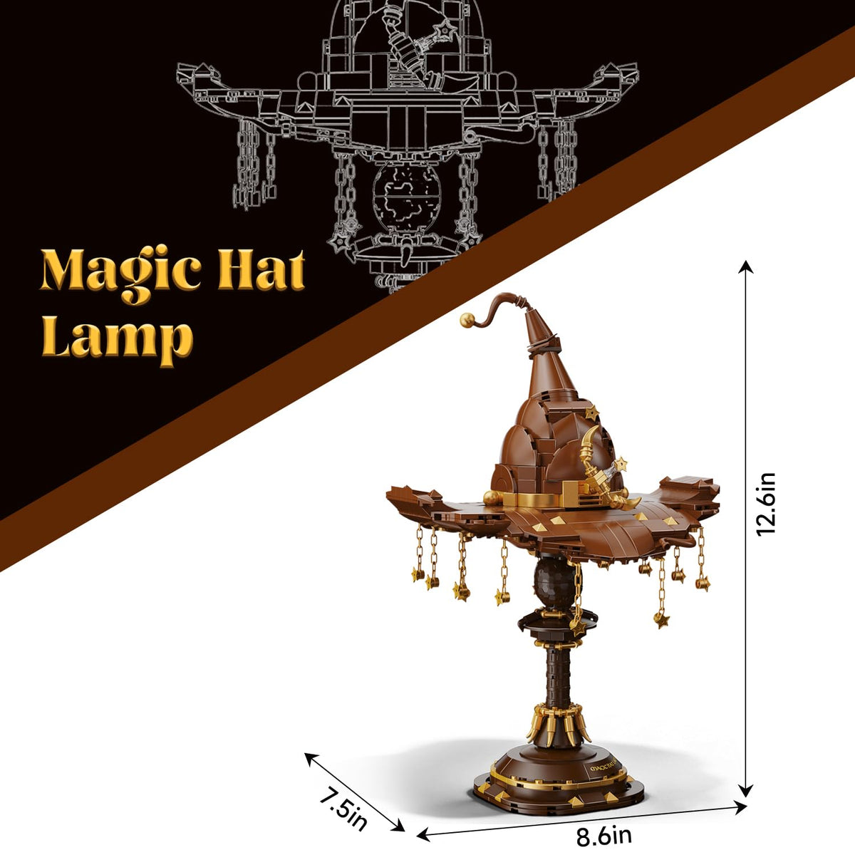 Mkmimo Magic Hat Lamp with hanging chains and stars for whimsy