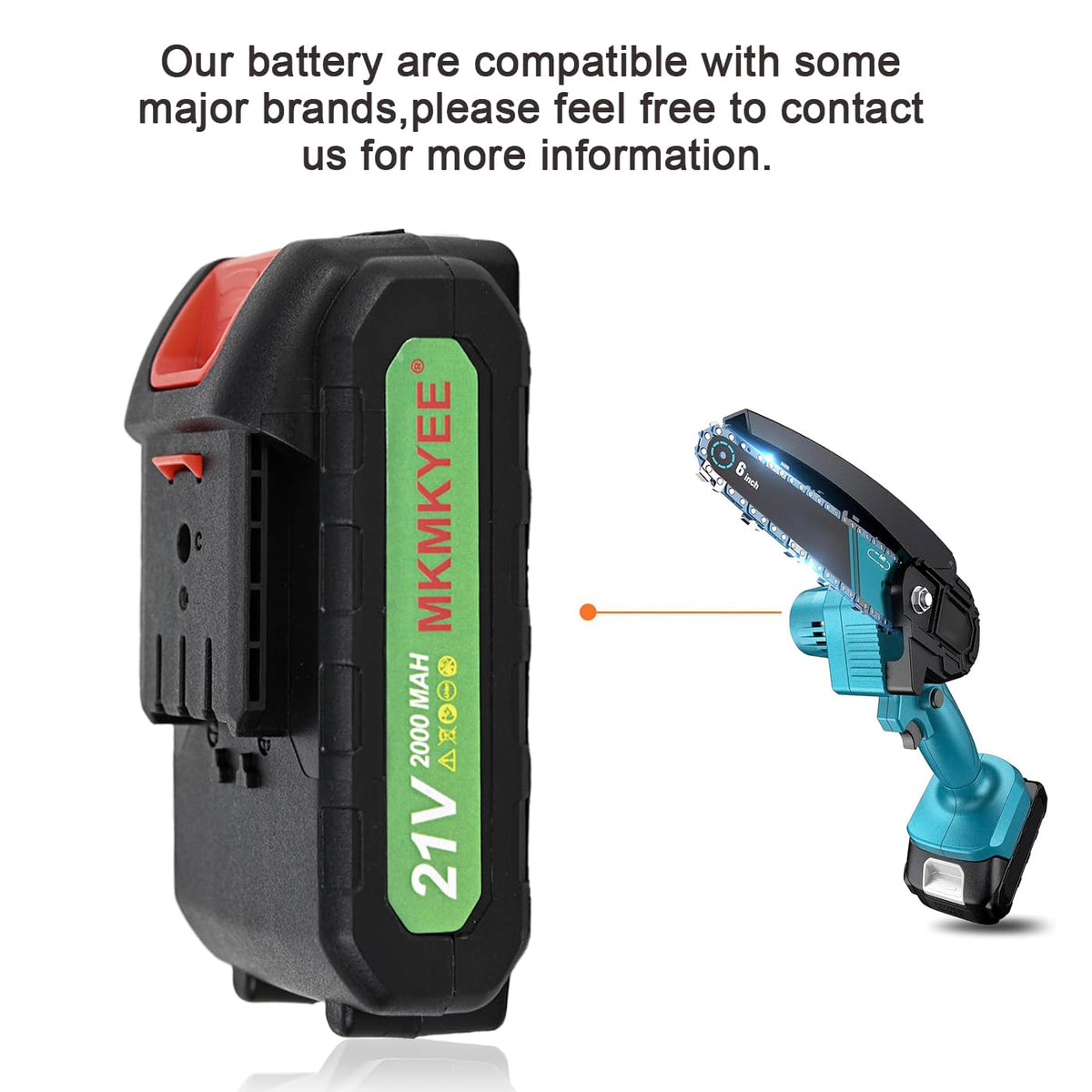 MKMKYEE 21V III battery in use with Mini Chainsaw for efficient work.
