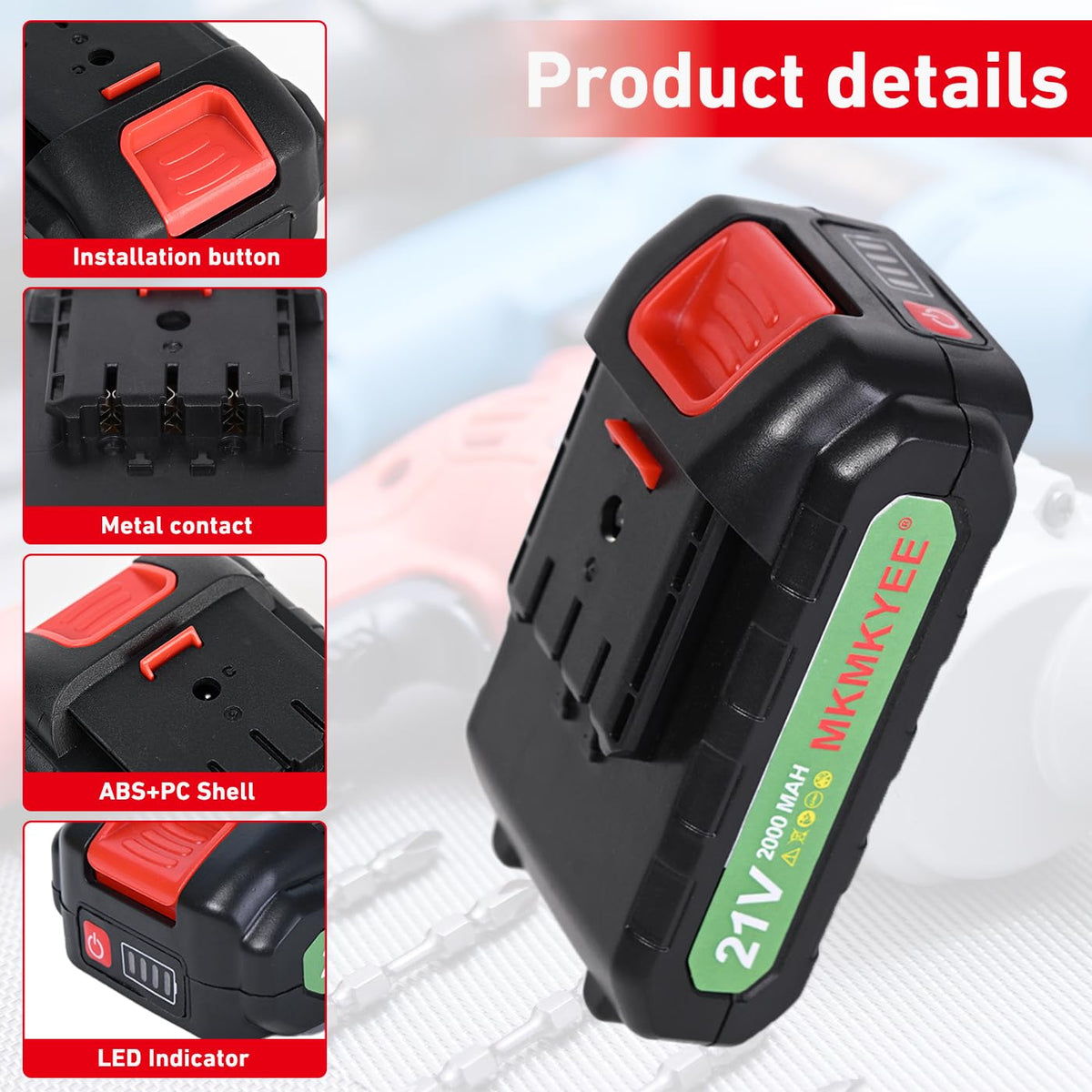 MKMKYEE 21V III battery LED display shows remaining charge clearly.