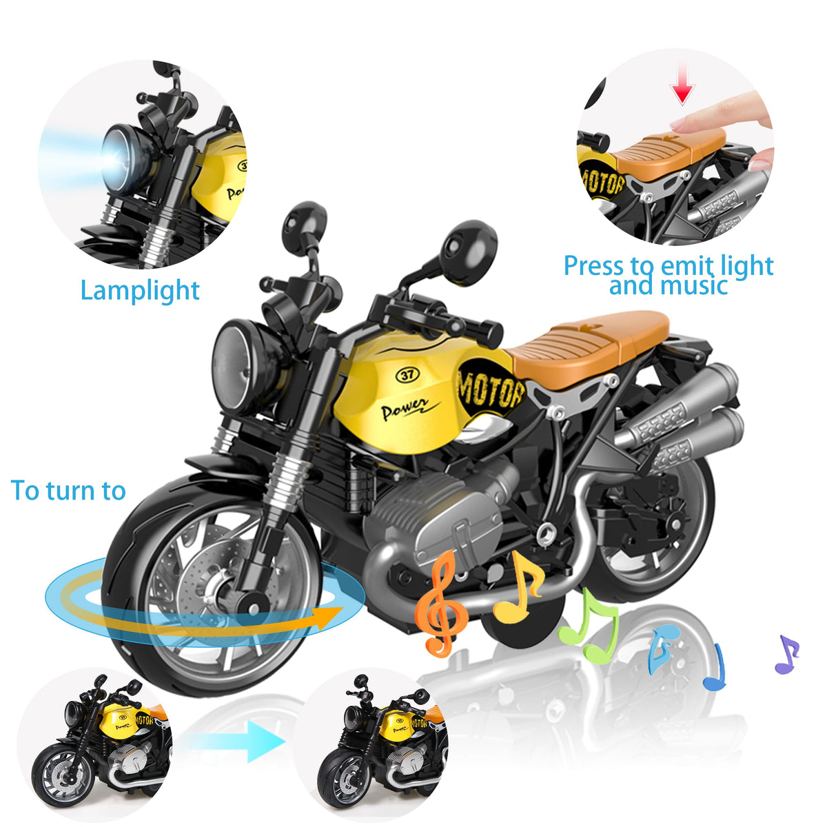 MLcnleS motorcycle set light and sound feature enhances interactive racing.