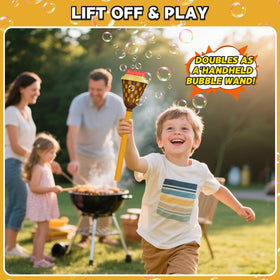 MLDKA bubble machine with LED torch top lighting for outdoor evenings.