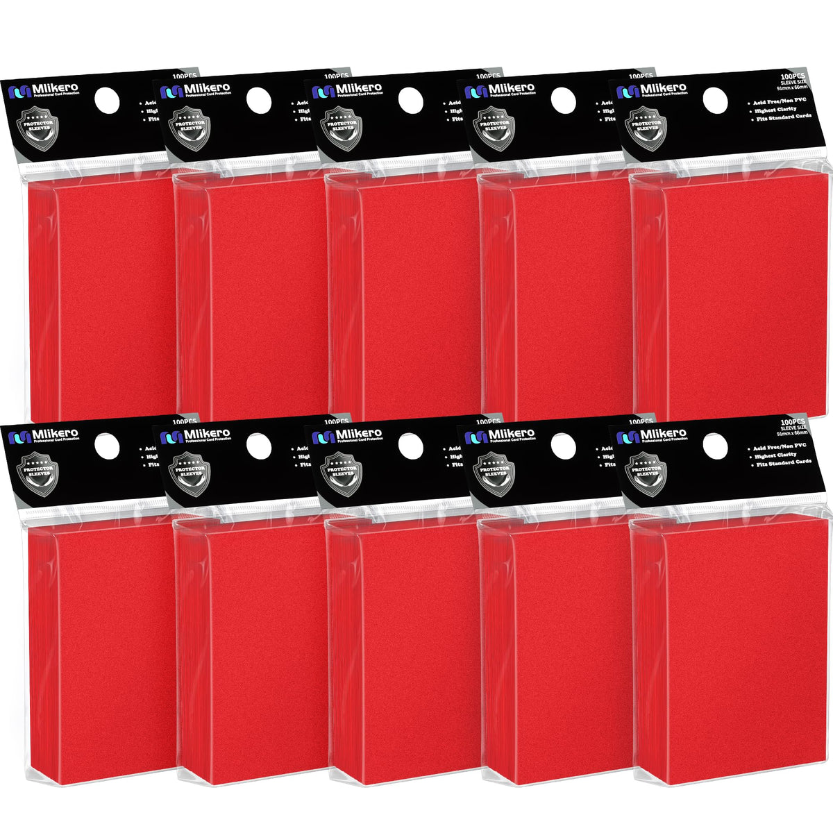Mlikero 1000-count red sleeves for MTG, TCG, and sports cards.