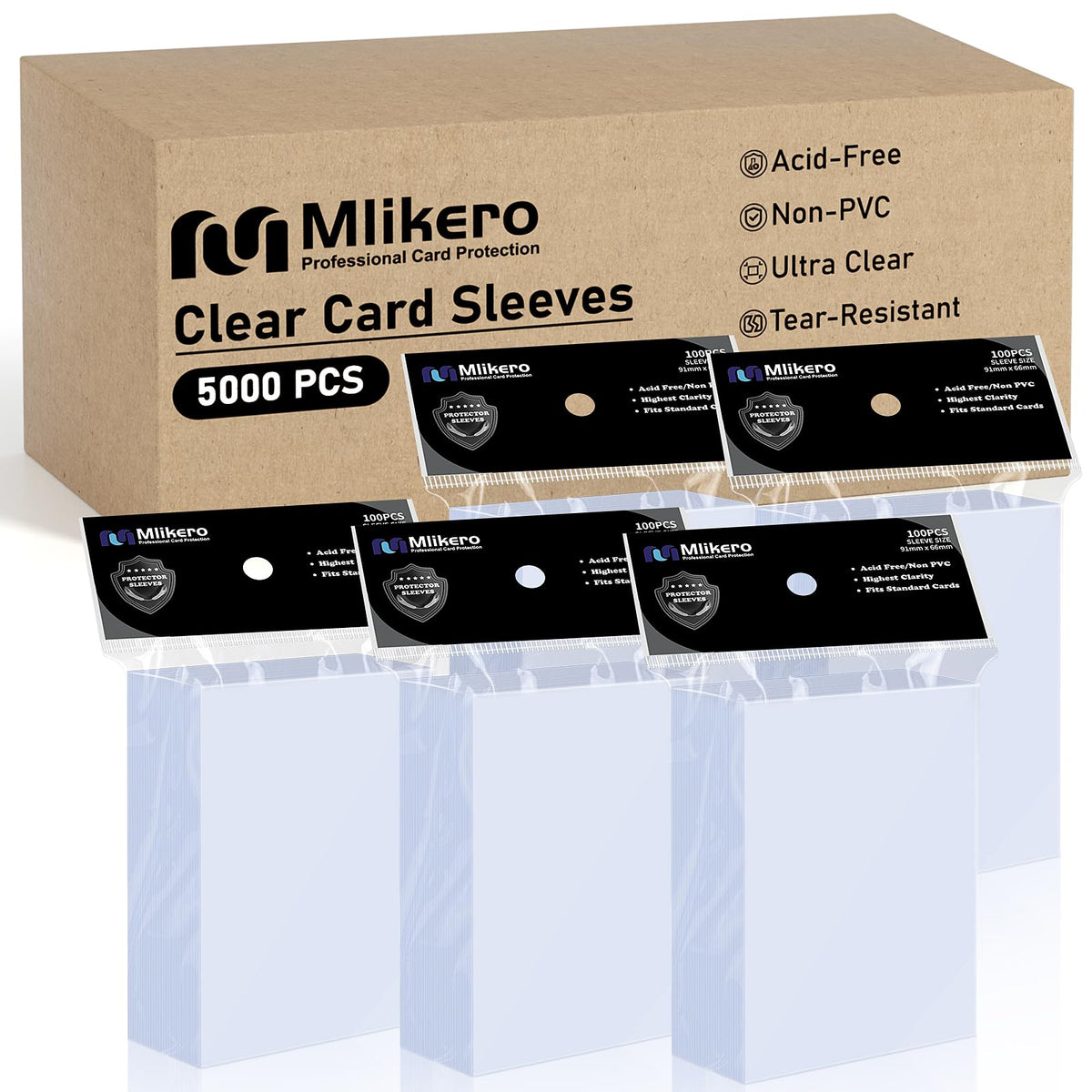 Mlikero 5000-counts card sleeves in bulk for dealers with clear protection.