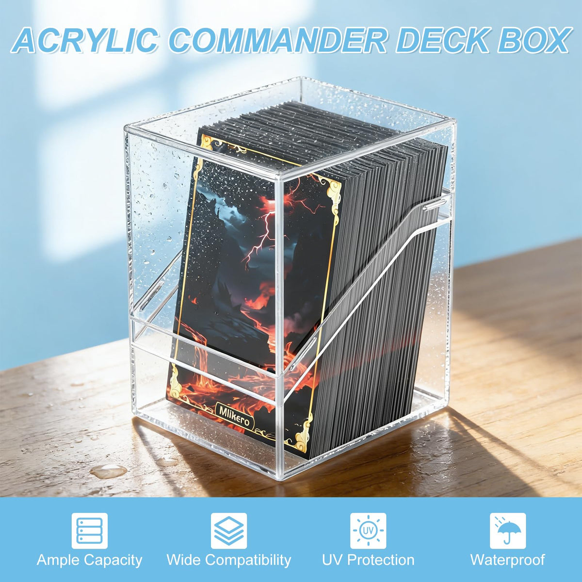 Six dividers help sort different card sets for quick access.