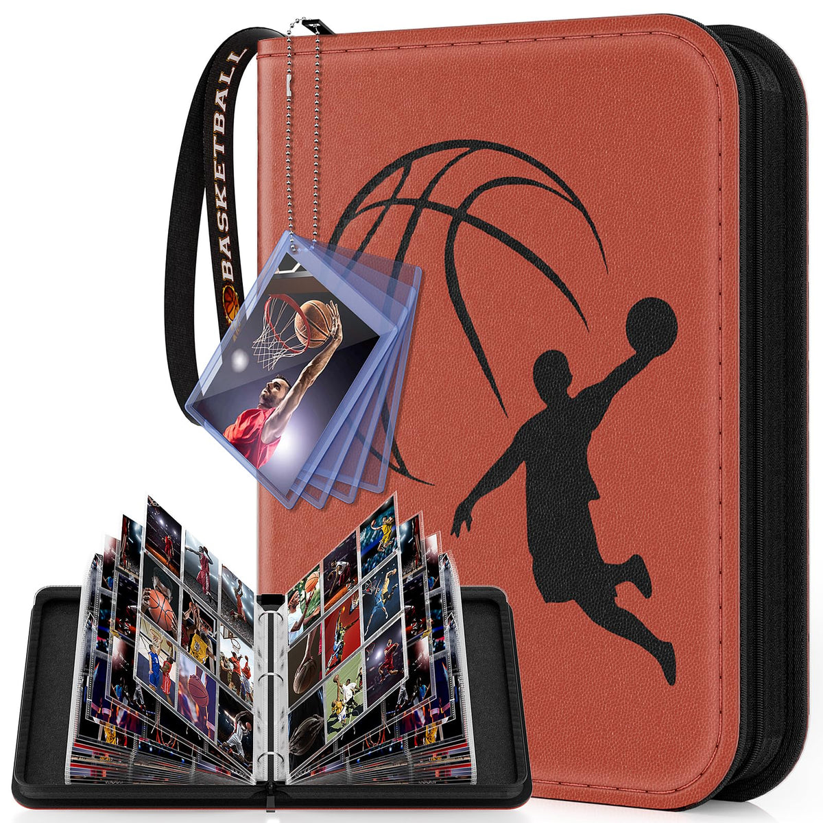 Mlikero basketball card binder front display highlighting 720-pocket capacity for easy collection viewing.