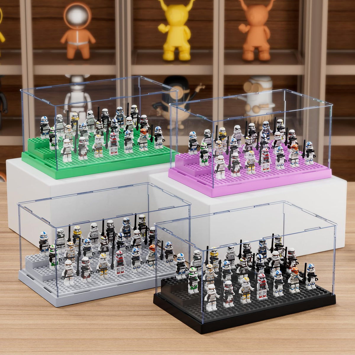Mlikero black dustproof minifigure display pack protects figures while keeping them accessible