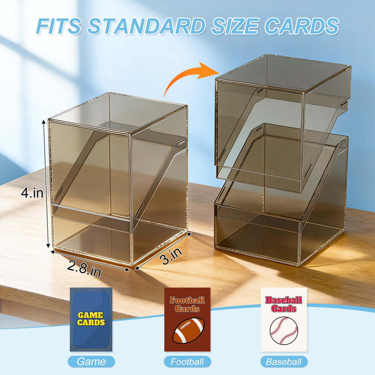 Fits 100 sleeved cards for compact, organized storage.