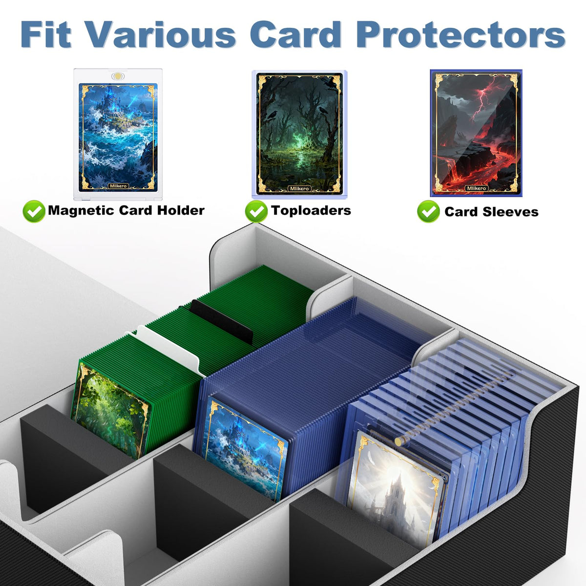 Mlikero box holds 1800+ sleeved cards for large card collections.