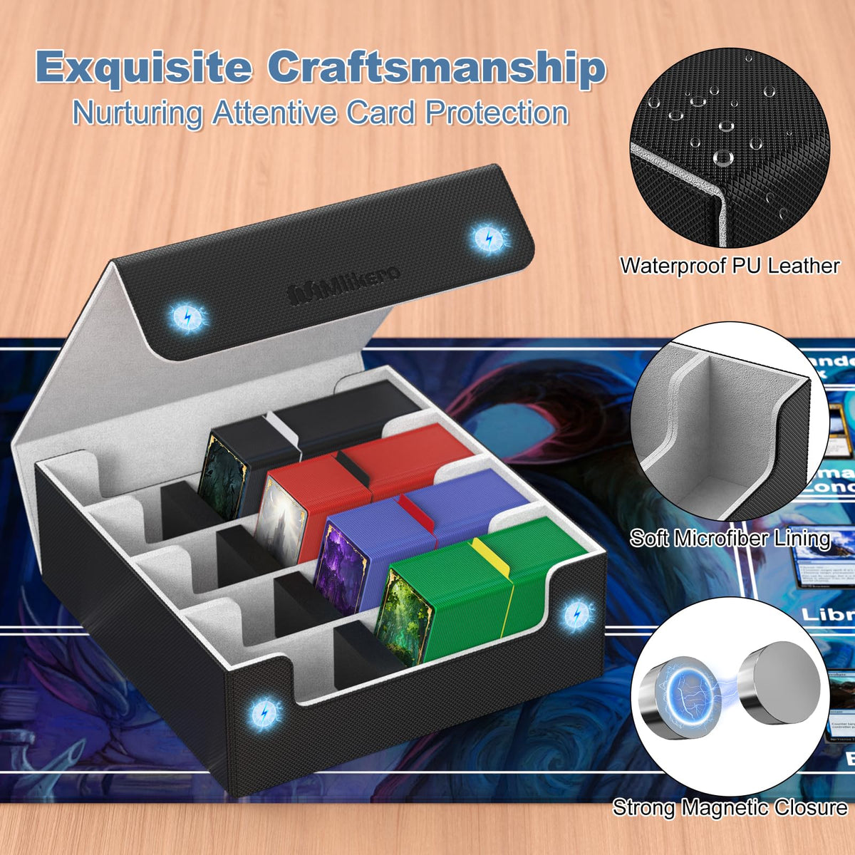 Mlikero Card Deck Box size dimensions indicating four-row capacity