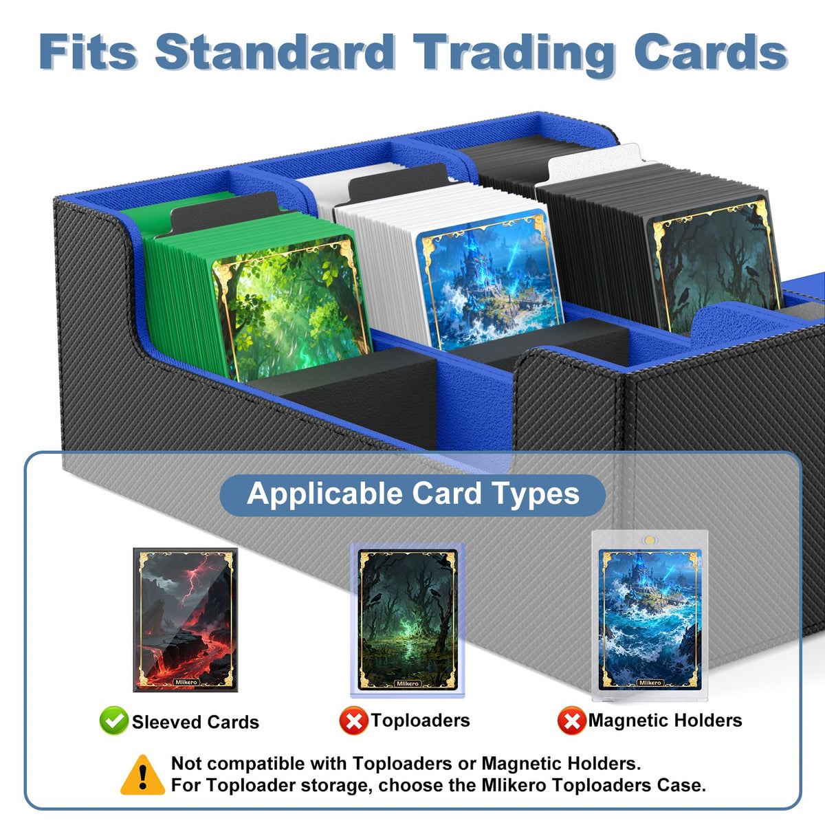Mlikero card deck case showing ten dividers for organized card storage.