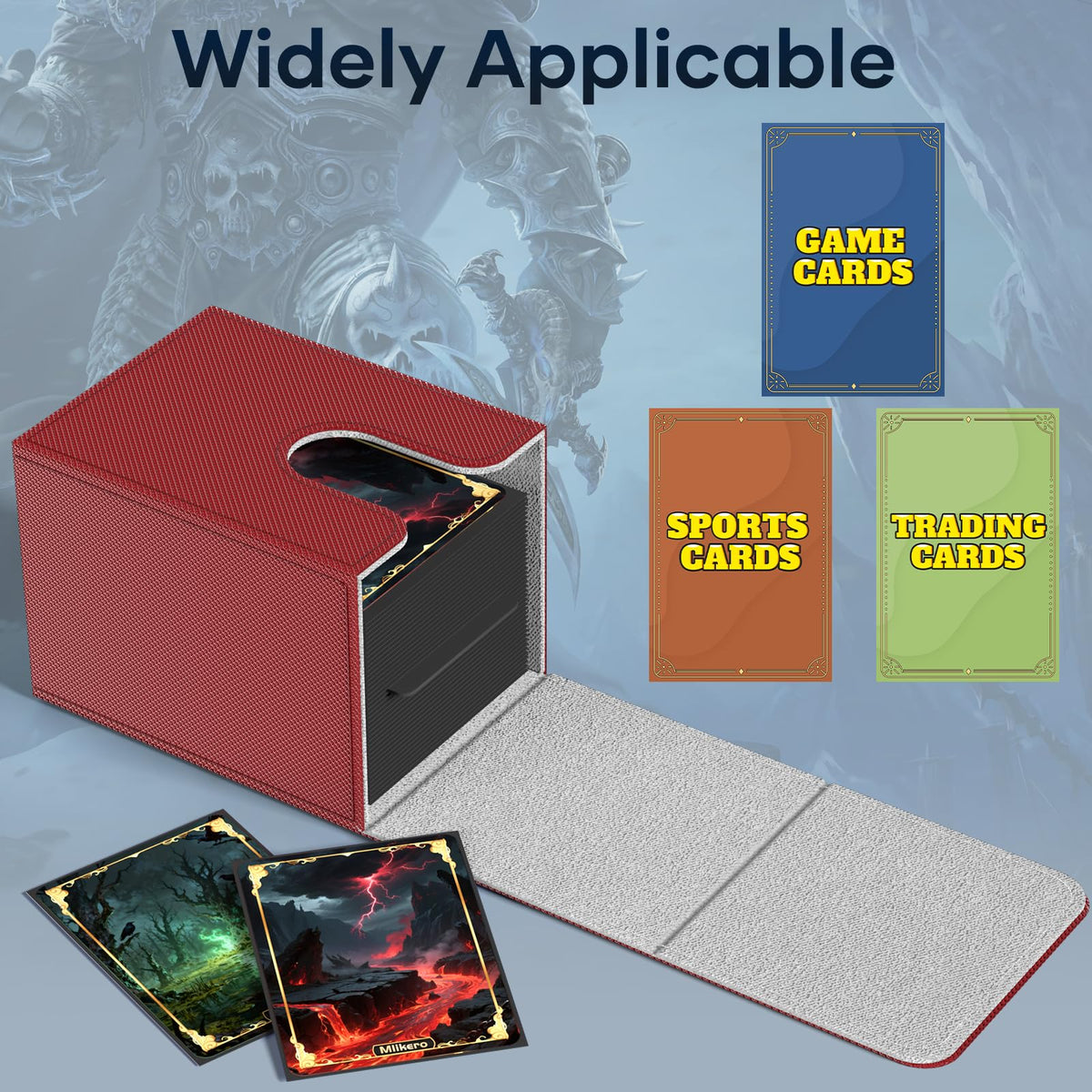MLikero deck box fits 100 single-sleeved Commander decks and protects cards.