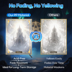 Mlikero non-PVC acid-free polypropylene protects cards from dust and aging.