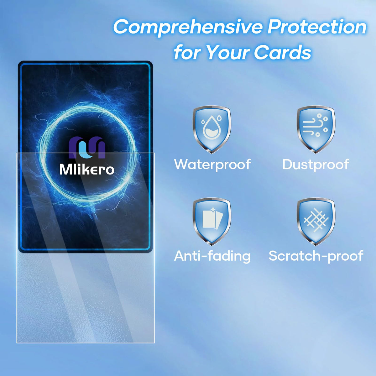 Mlikero standard 66x91mm sleeves fit MTG and sports cards securely.