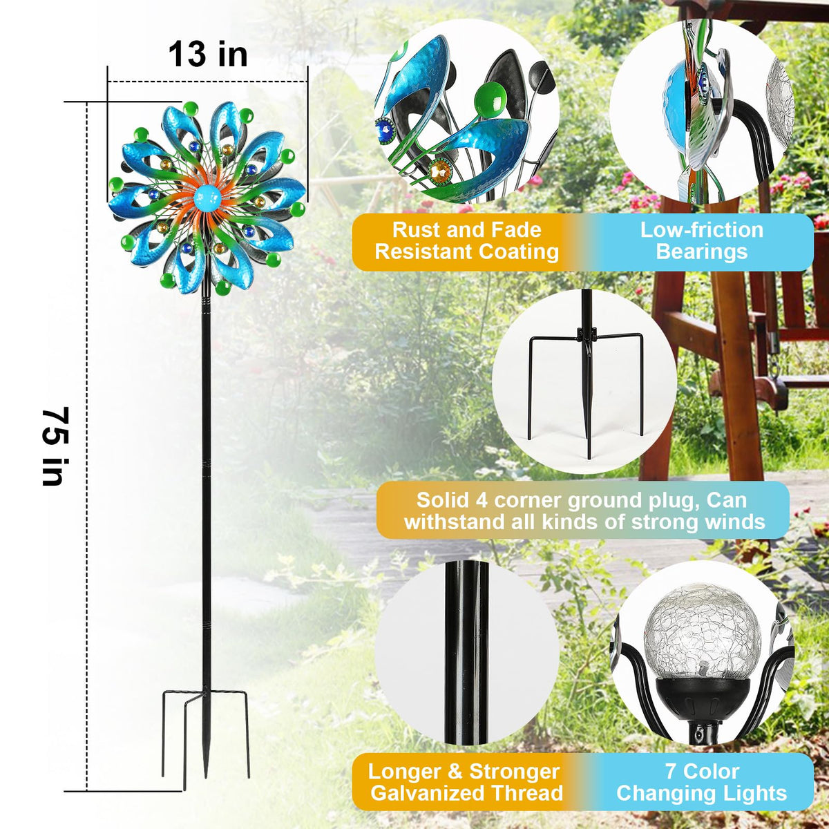 MLKNK Wind Spinners blades close-up reveals vibrant colors and weather resistance