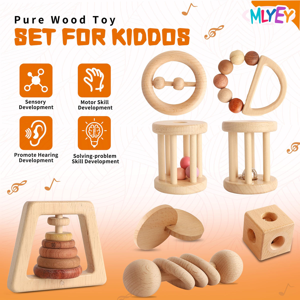 MLYEY wooden baby toy bell roller invites auditory exploration and gentle shaking