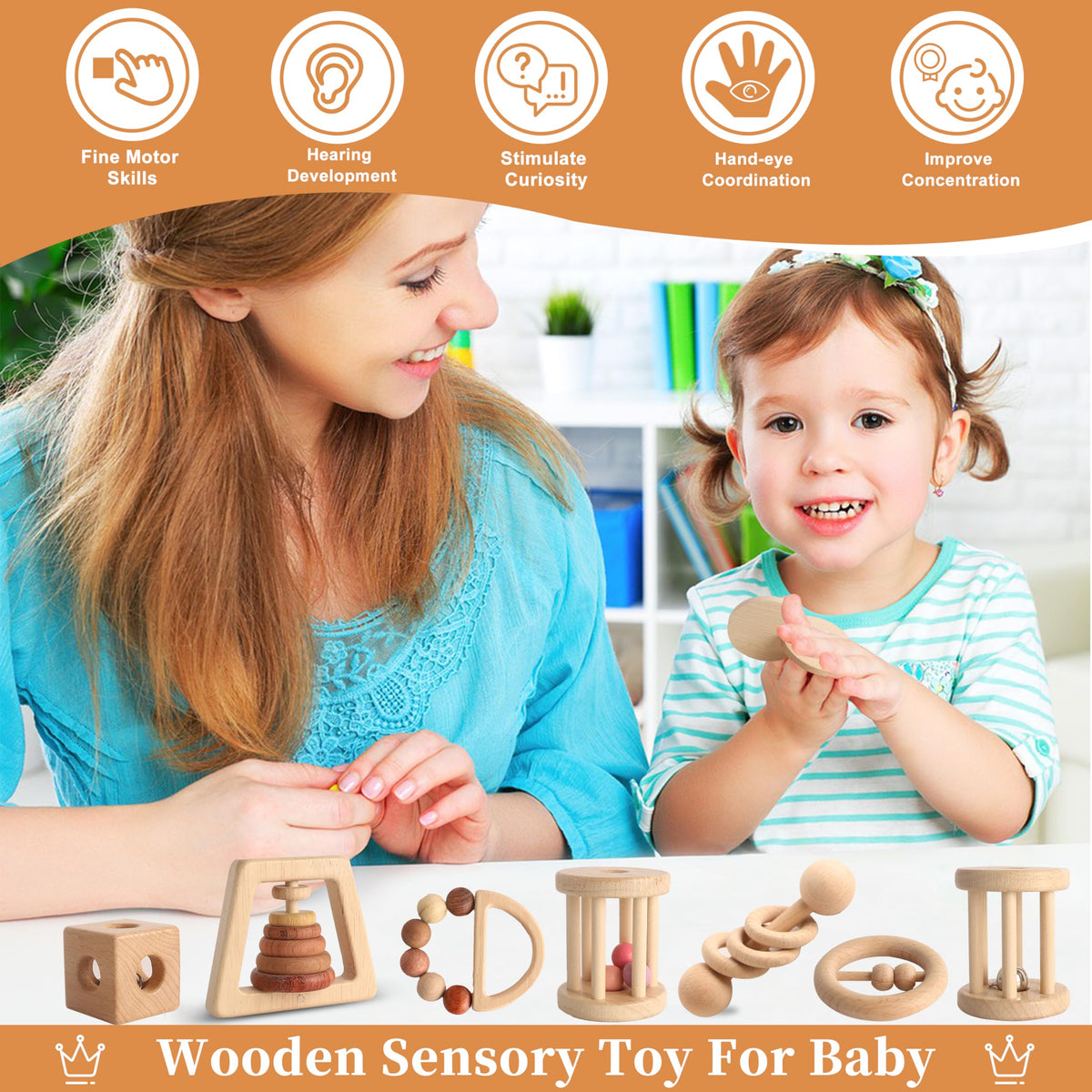 MLYEY wooden baby toy interlocking discs for hand-eye coordination during play