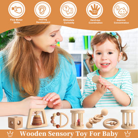 MLYEY wooden baby toy interlocking discs for hand-eye coordination during play