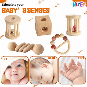 MLYEY wooden baby toy ring rattle promotes early shaking and grasping