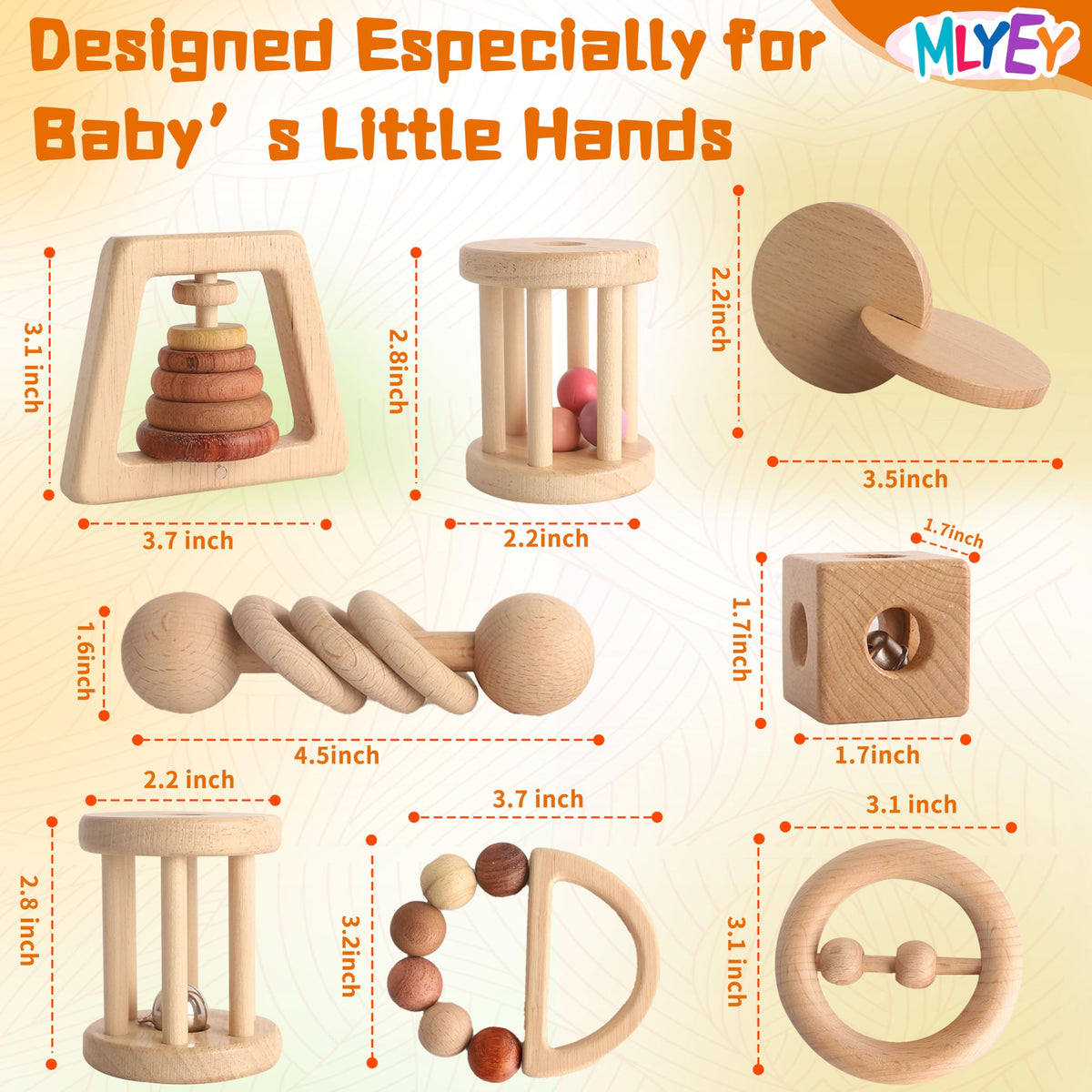 MLYEY wooden baby toy ring stacker supports stacking practice and fine motor skills