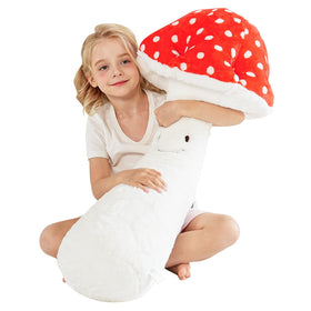 MMguai mushroom plush cap with red polka dots adds playful room decor