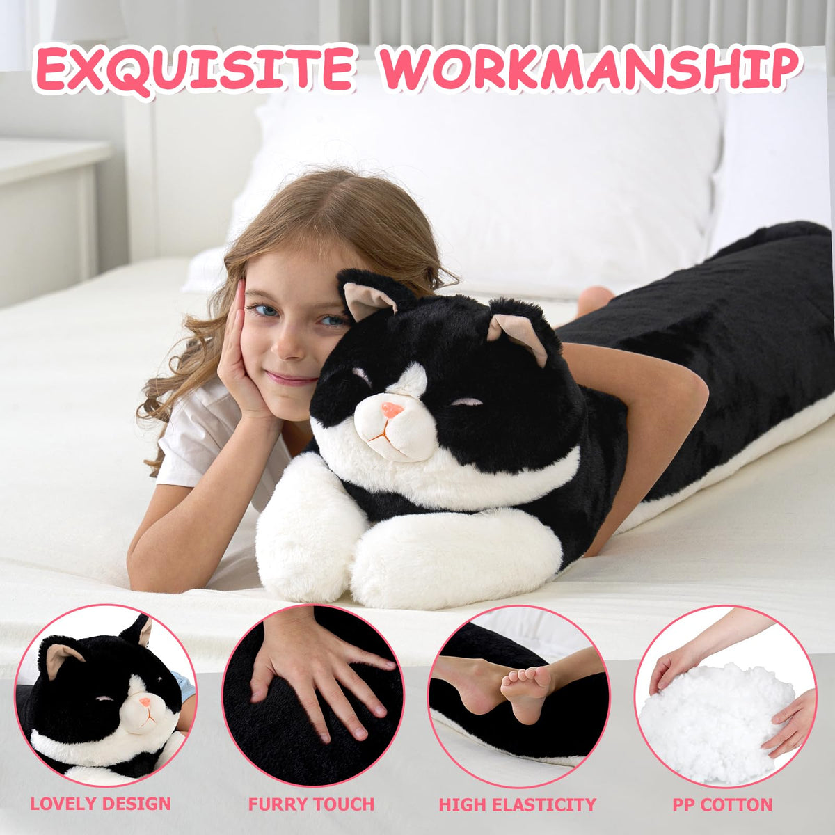 MMguai black-and-white striped cat plush face close-up highlights cute charm.